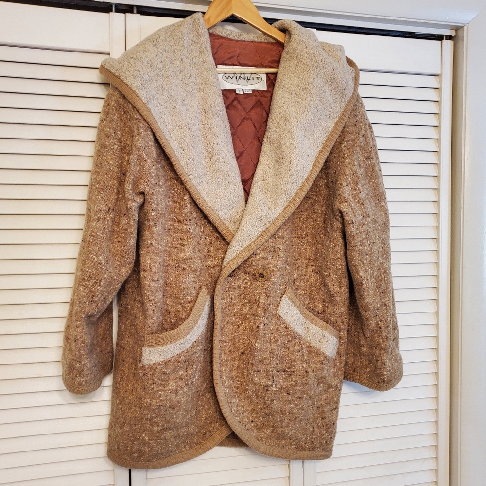 Winlit Vintage 85% Wool Blend Hooded Jacket Coat, Size Small